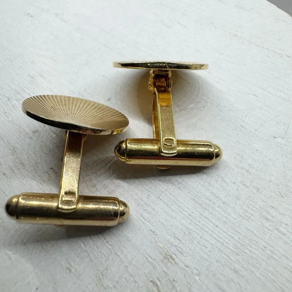Hayward Vtg MCM Cufflinks Round Gold Tone Starburst Textured Menswear Wedding